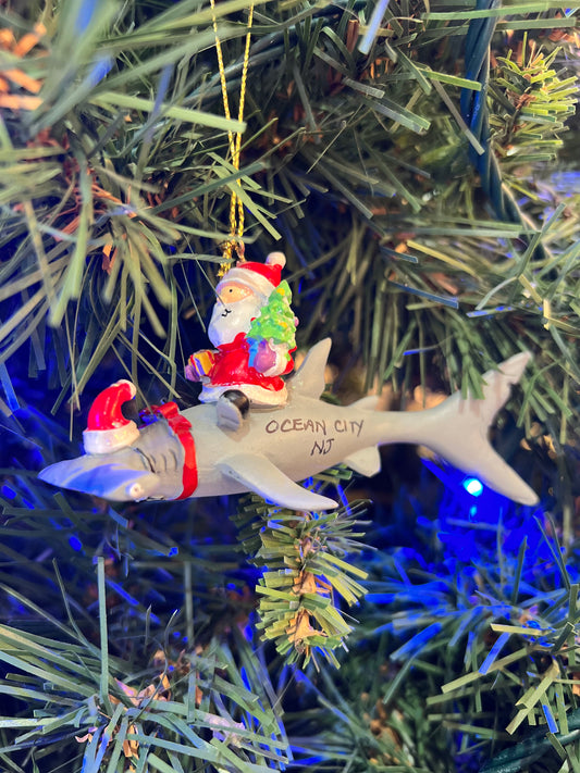 Santa Riding Hammerhead Shark Ornament