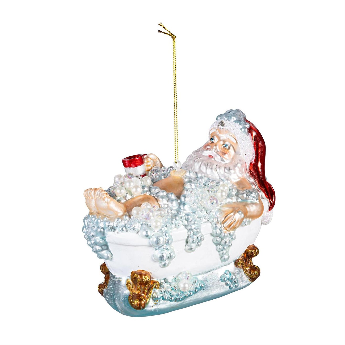 Santa in Bathtub Glass Ornament