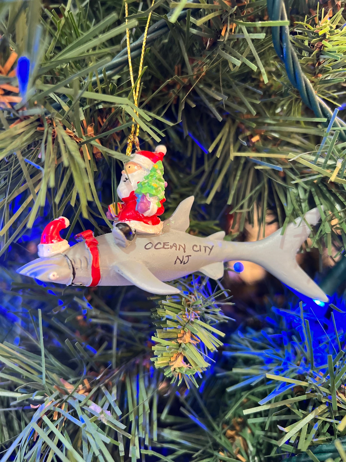 Santa Riding Hammerhead Shark Ornament