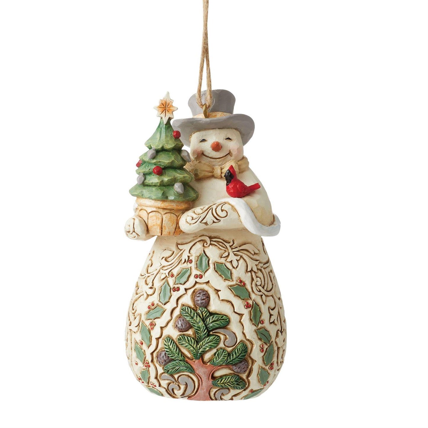 White Woodland Snowman Evergreen Ornament
