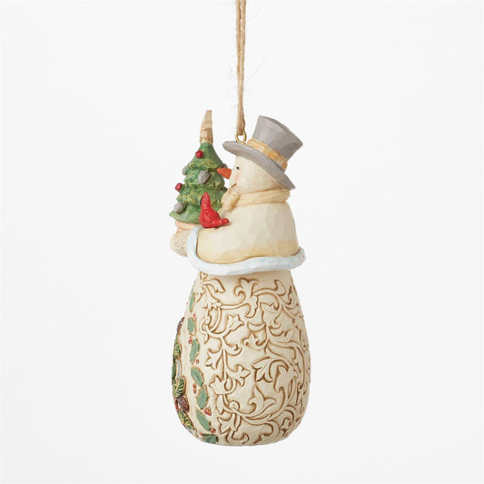 White Woodland Snowman Evergreen Ornament