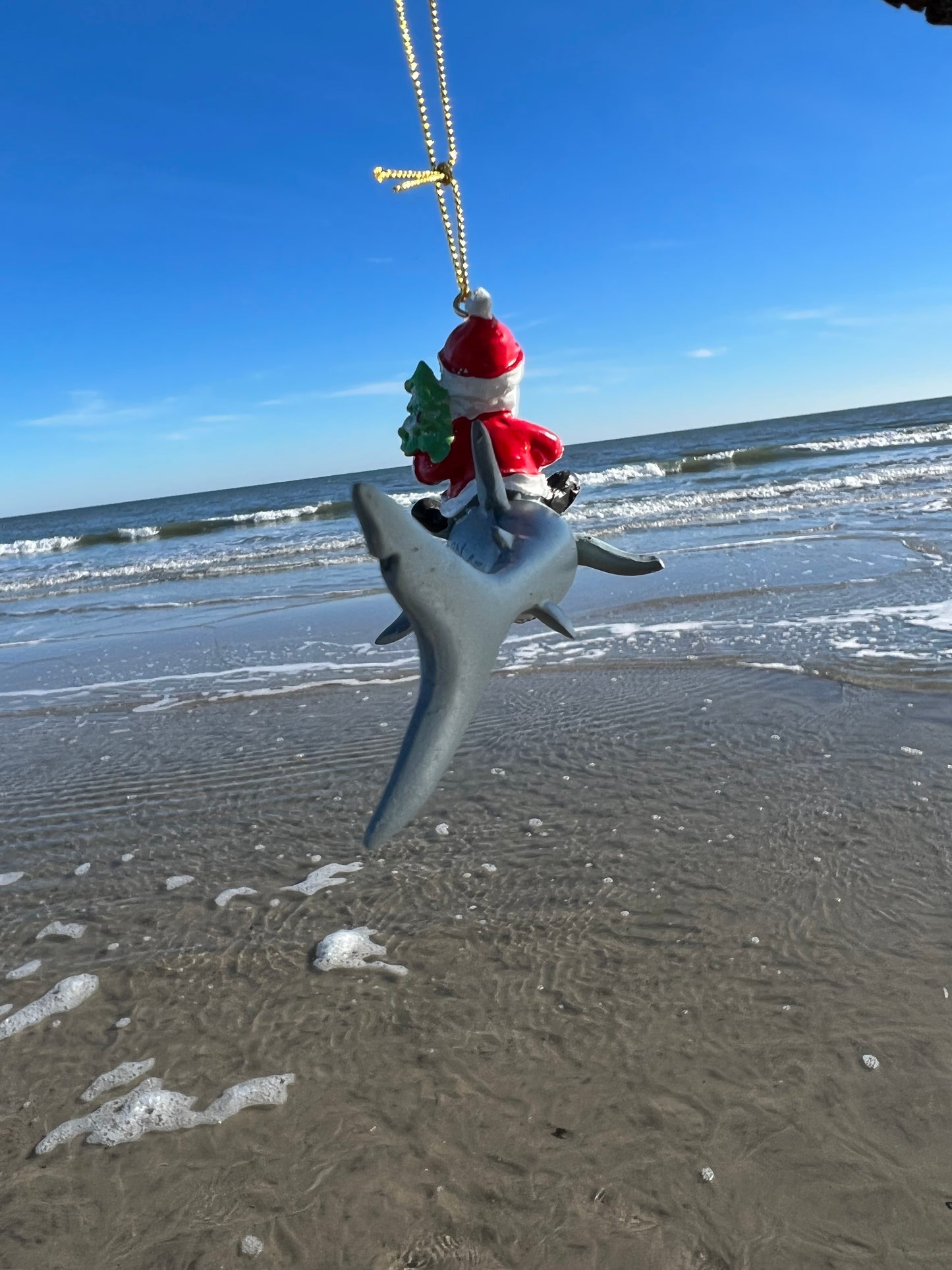 Santa Riding Hammerhead Shark Ornament