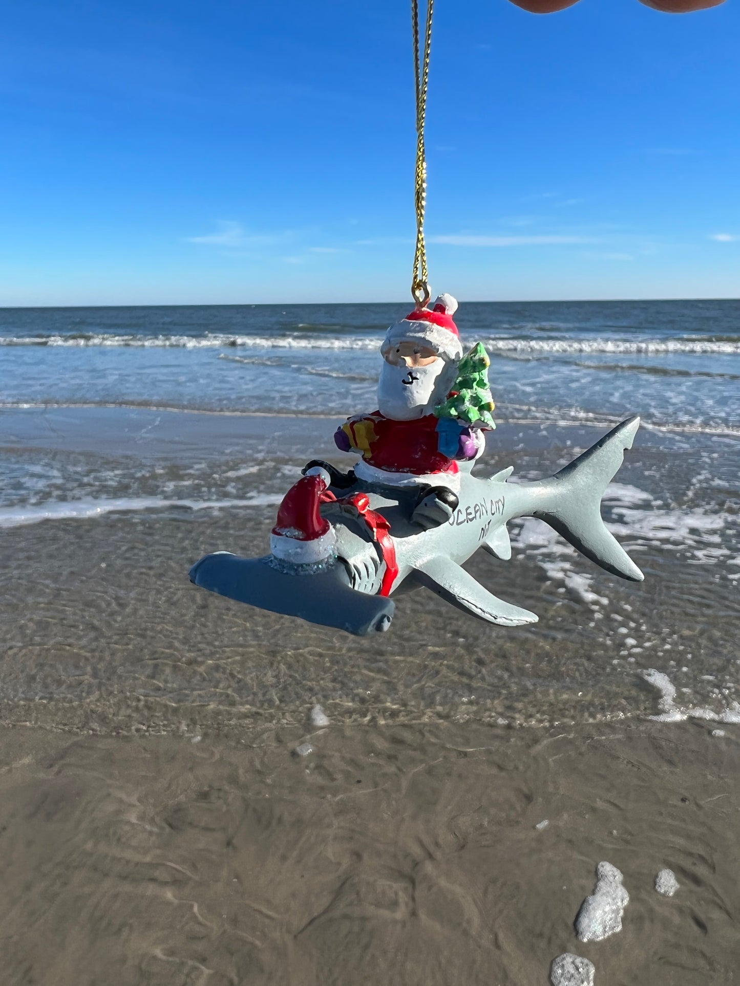 Santa Riding Hammerhead Shark Ornament