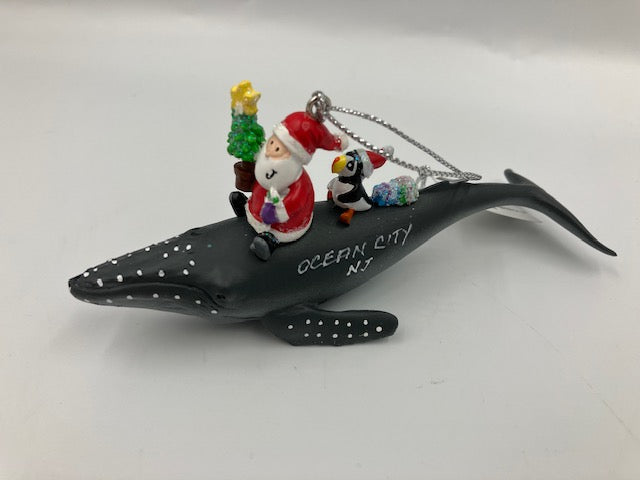 Santa & Puffin On Humpback Ornament