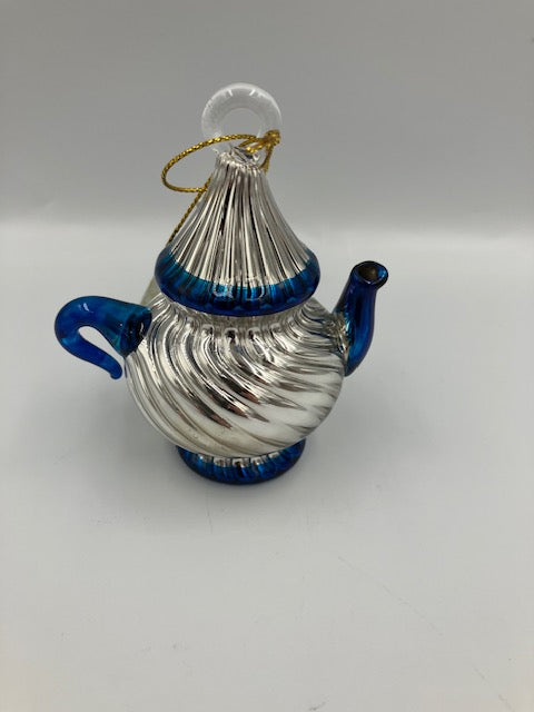 Shiny Cute Silver Teapot Egyptian Glass Ornament