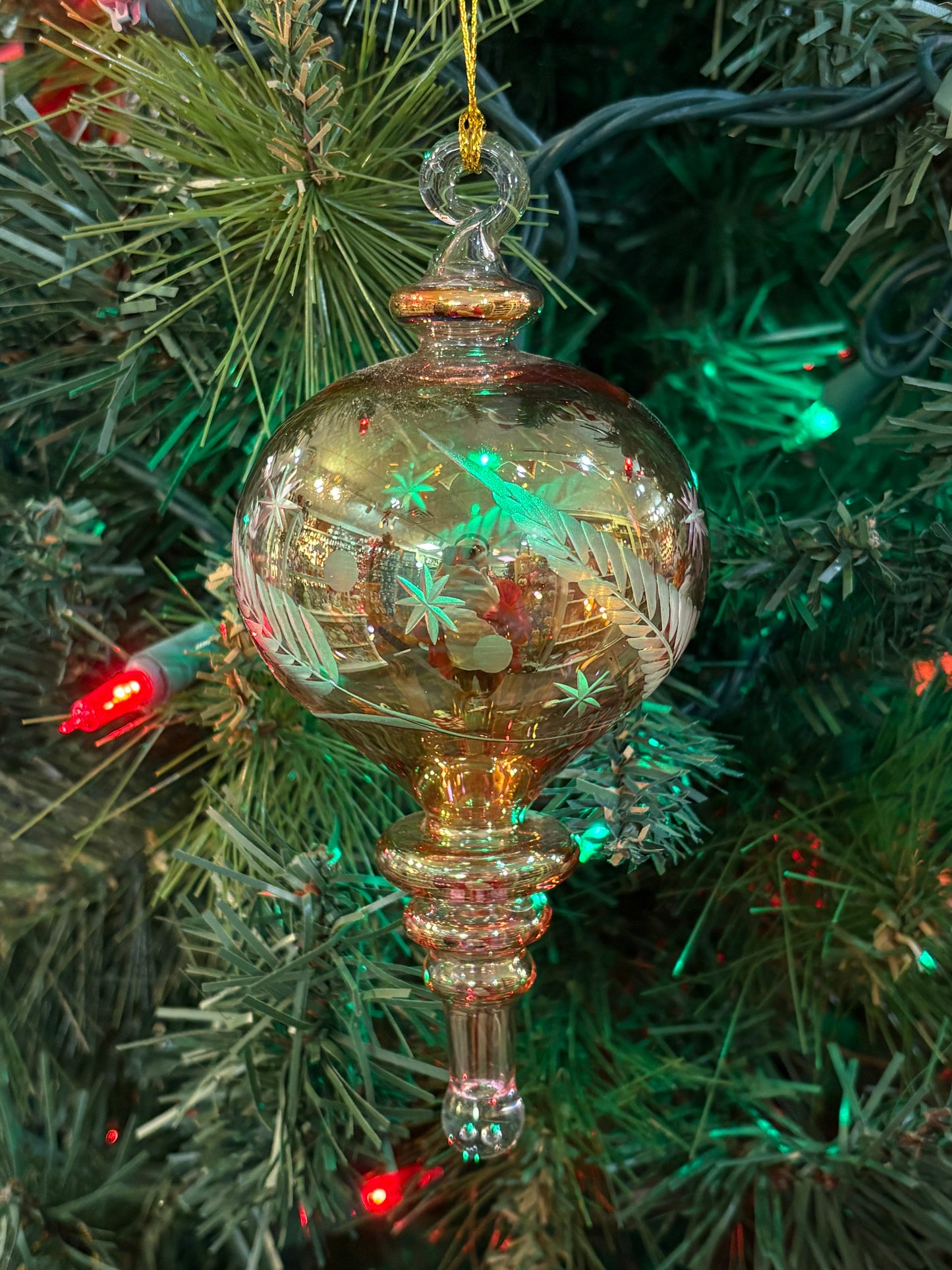 Sm Etch Finial Egyptian Glass Ornament