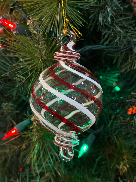 Small Ball Shape Red & White Egyptian Glass Ornament