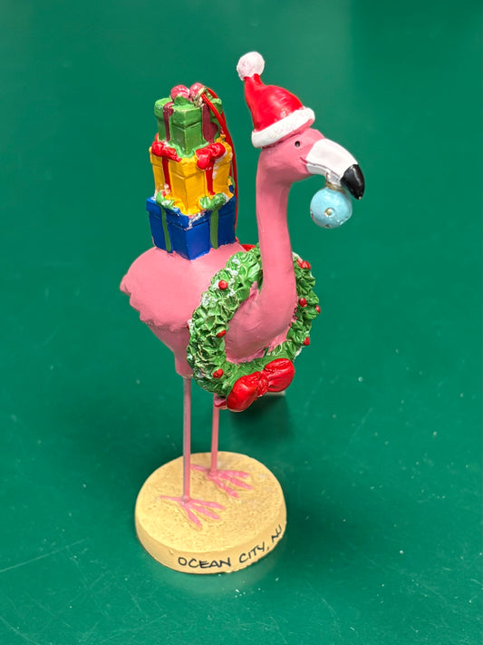 Flamingo With Wreath & Presents Ornament