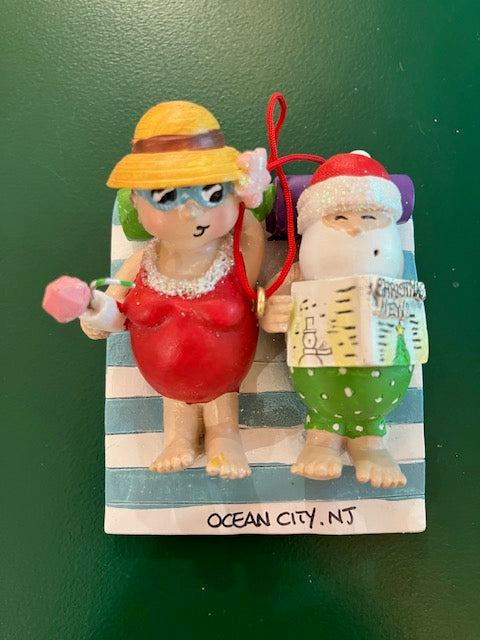 Mr / Mrs Claus At The Beach Ornament