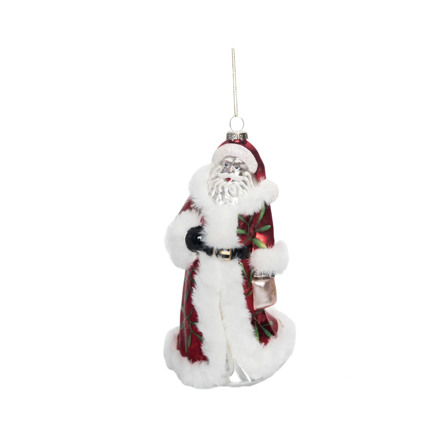 Santa With Faux Fur Glass Ornament