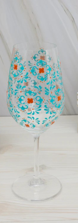 Teal & Coral Wine Glass