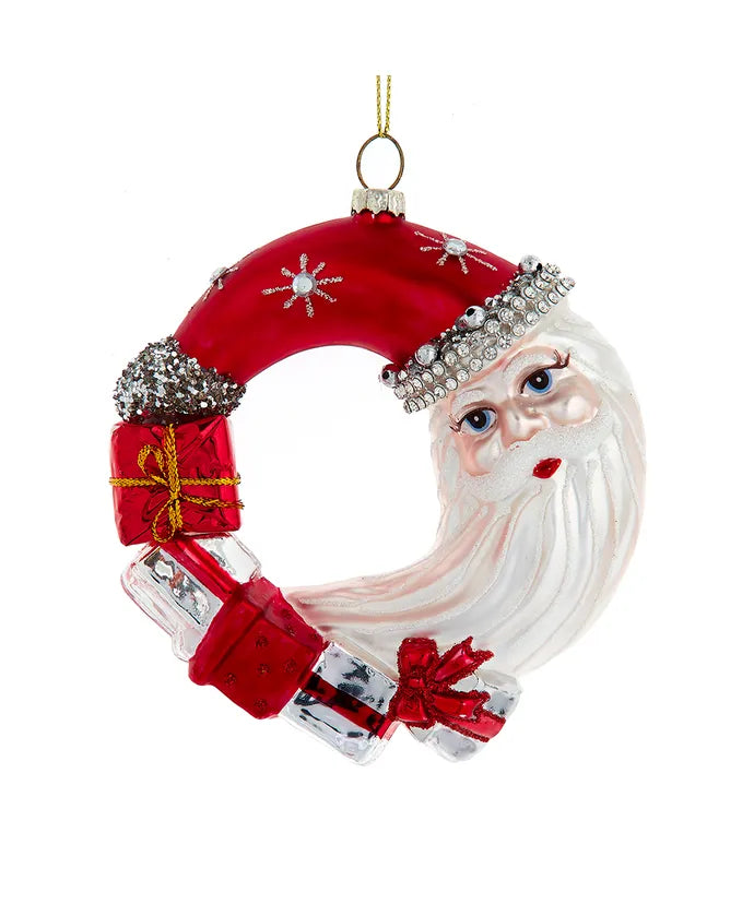 Santa Wreath Glass Ornament