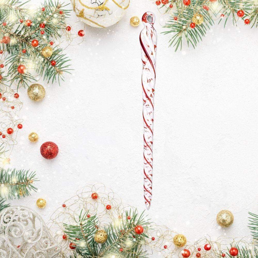 Red & White Icicle Egyptian Glass Ornament
