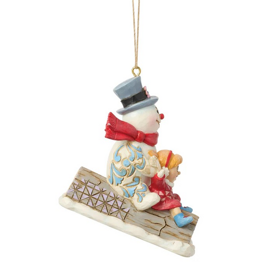 Frosty & Karen on Log Sled Ornament