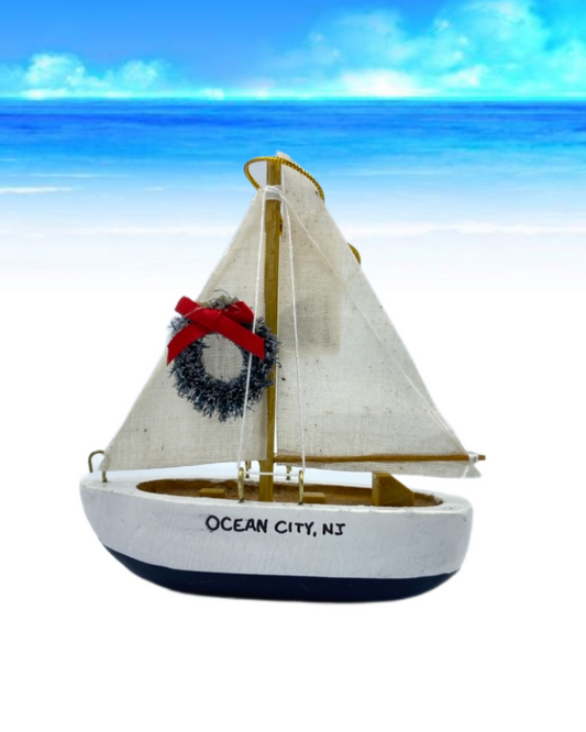 Navy Bottom Wood Sailboat Ornament