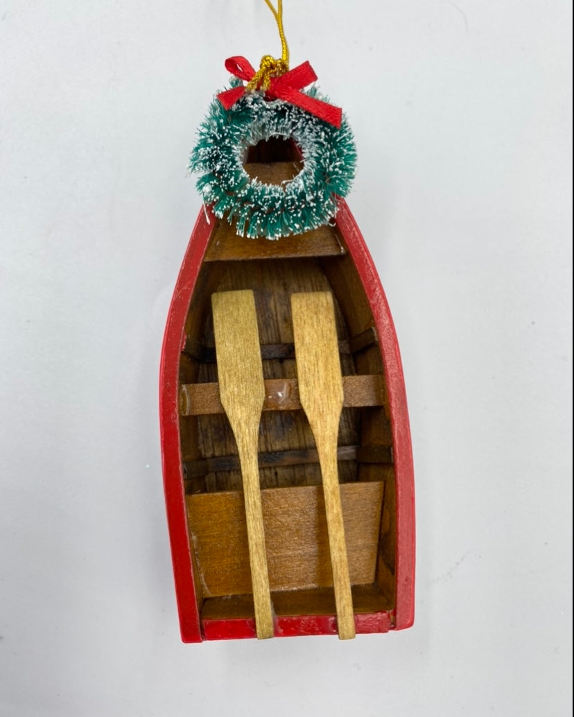 Red Wood Dory w/ Wreath Ornament