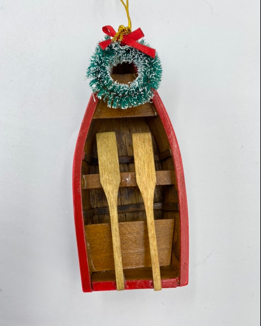 Red Wood Dory w/ Wreath Ornament