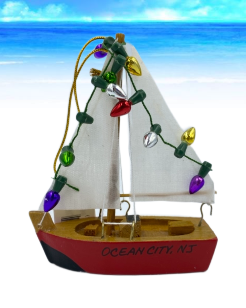 Red Wood Sailboat w/ Lights