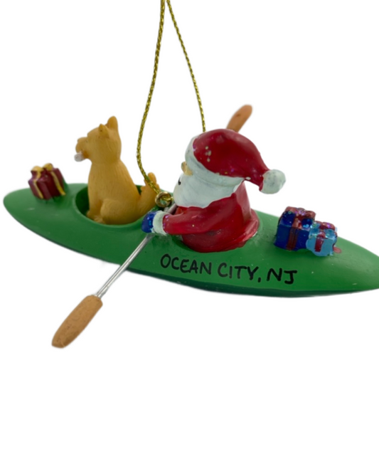 Santa/Dog in Kayak Ornament