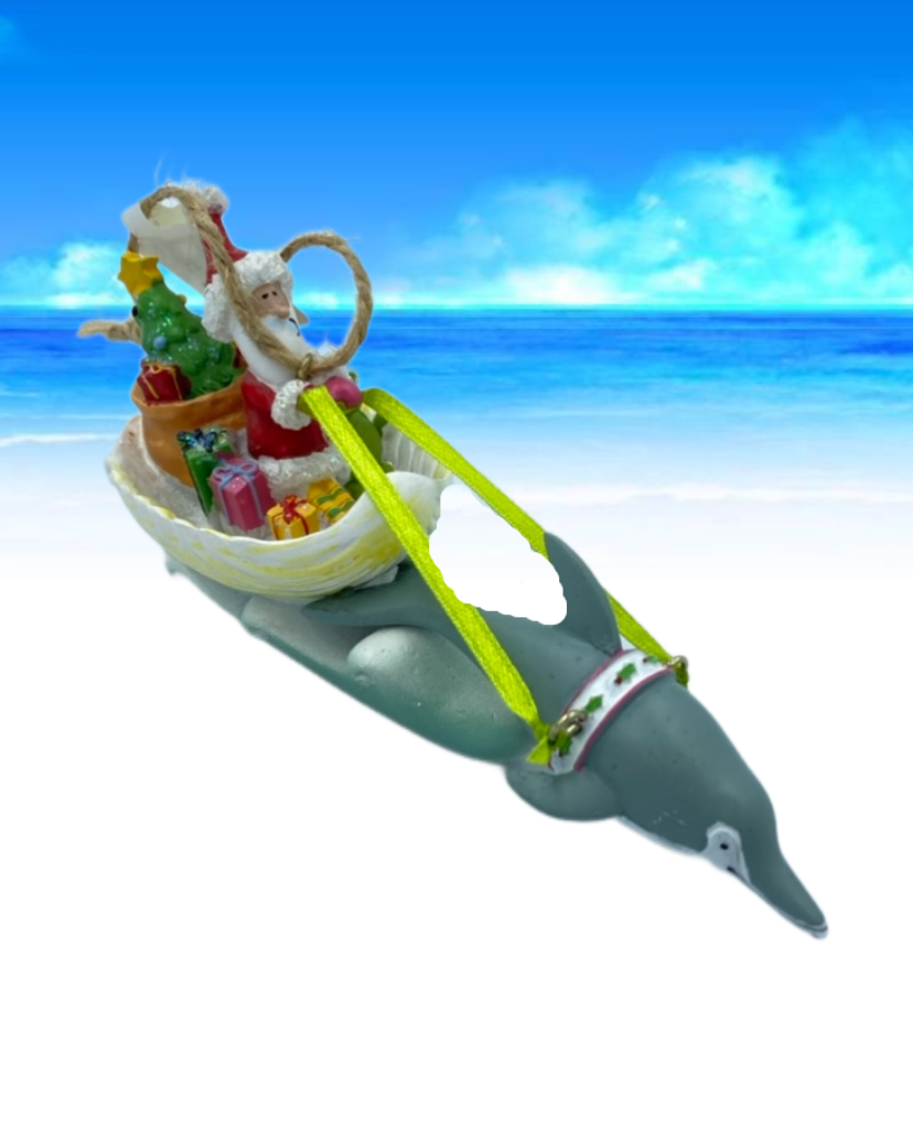 Santa in Sleigh Shell Ornament