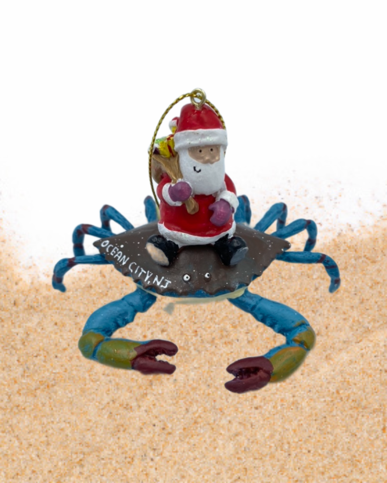 Santa on Blue Crab Ornament