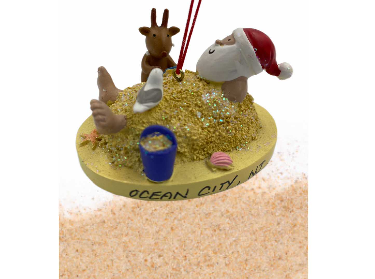 Santa in Sand w/ Reindeer Ornament