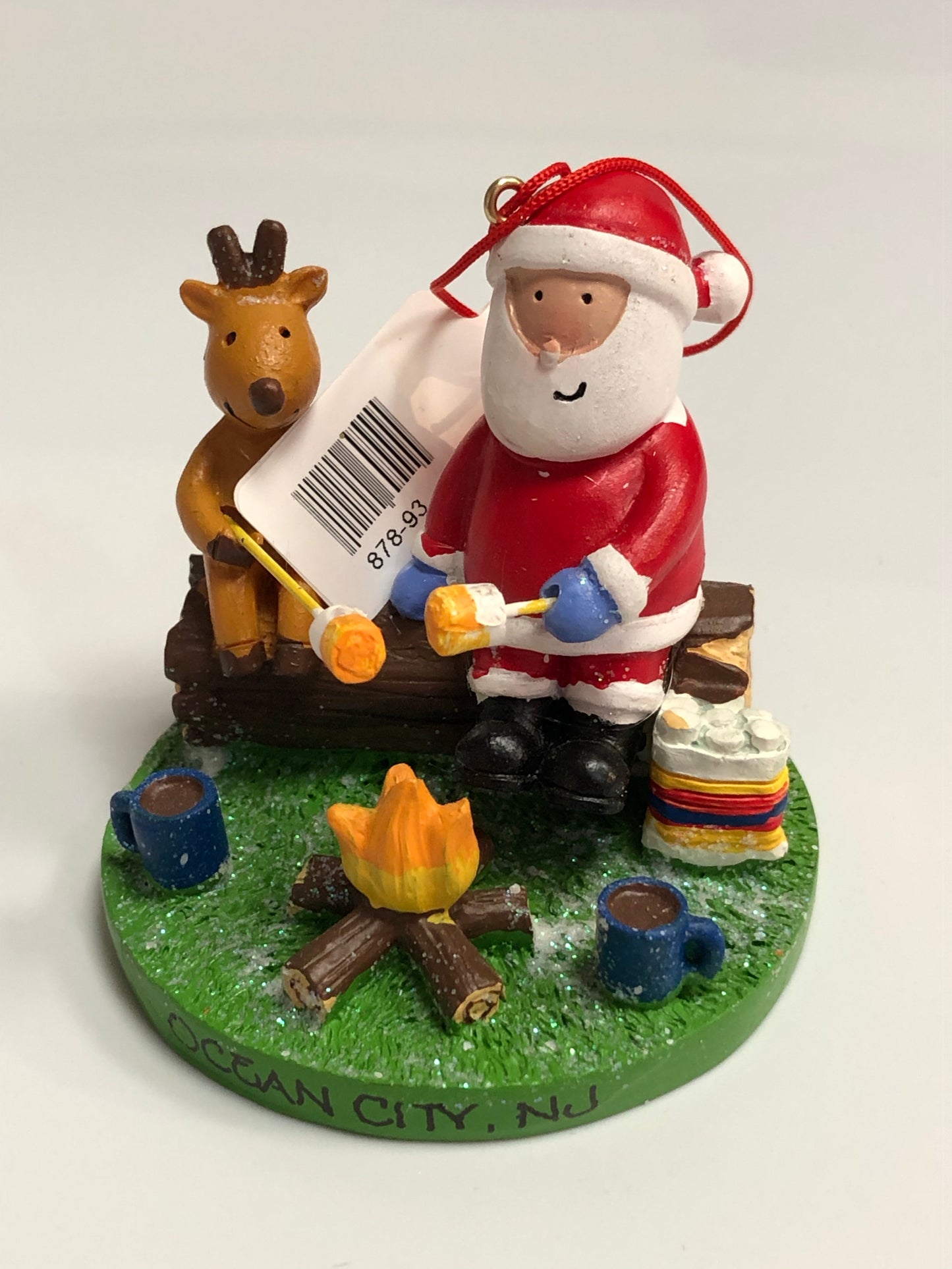 Santa & Reindeer by Fire Ornament