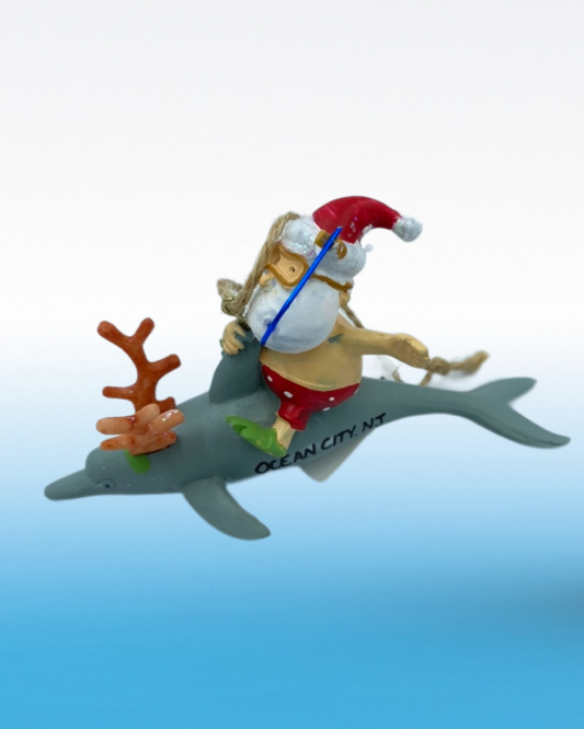 Santa Riding Dolphin Ornament