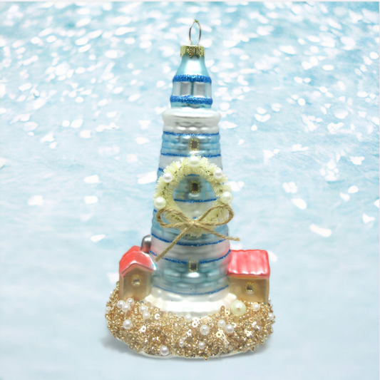 Blue Lighthouse Glass Ornament