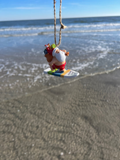 Santa on Surfboard Ornament