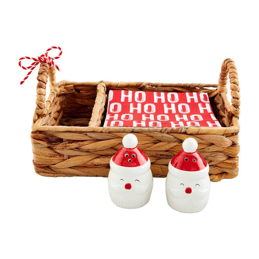Santa Salt & Pepper Napkin Basket Set