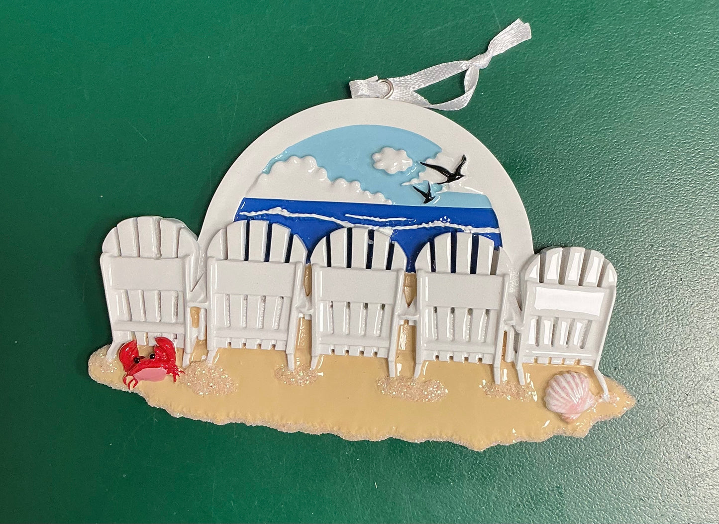 5 White Beach Chairs Ornament