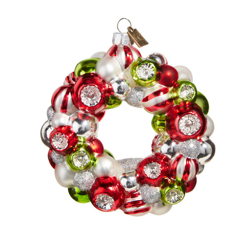 RED, GREEN AND WHITE WREATH ORNAMENT