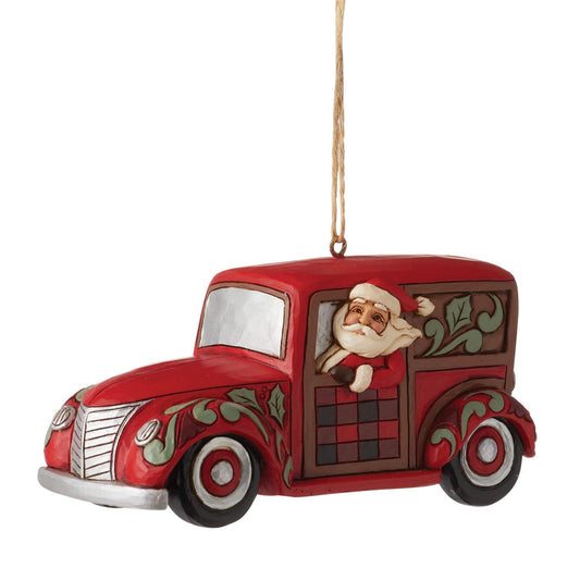 Santa In Woodie Wagon Ornament