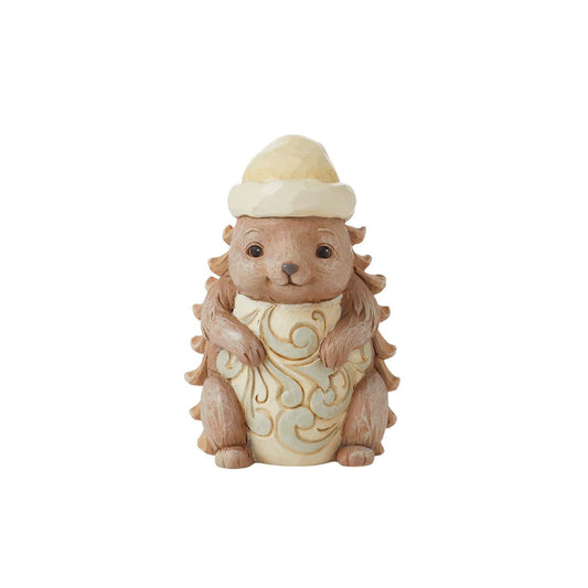 White Woodland Pinecone Hedgehog Figurine