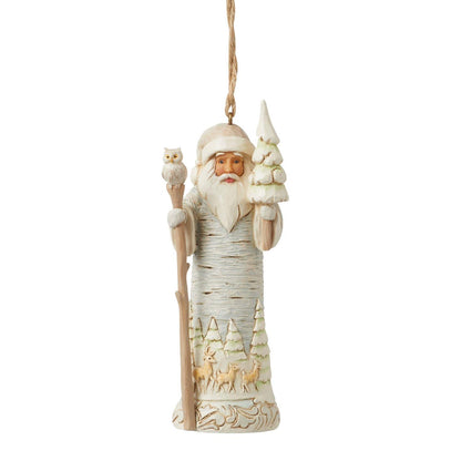 White Woodland Birch Bark Santa Ornament