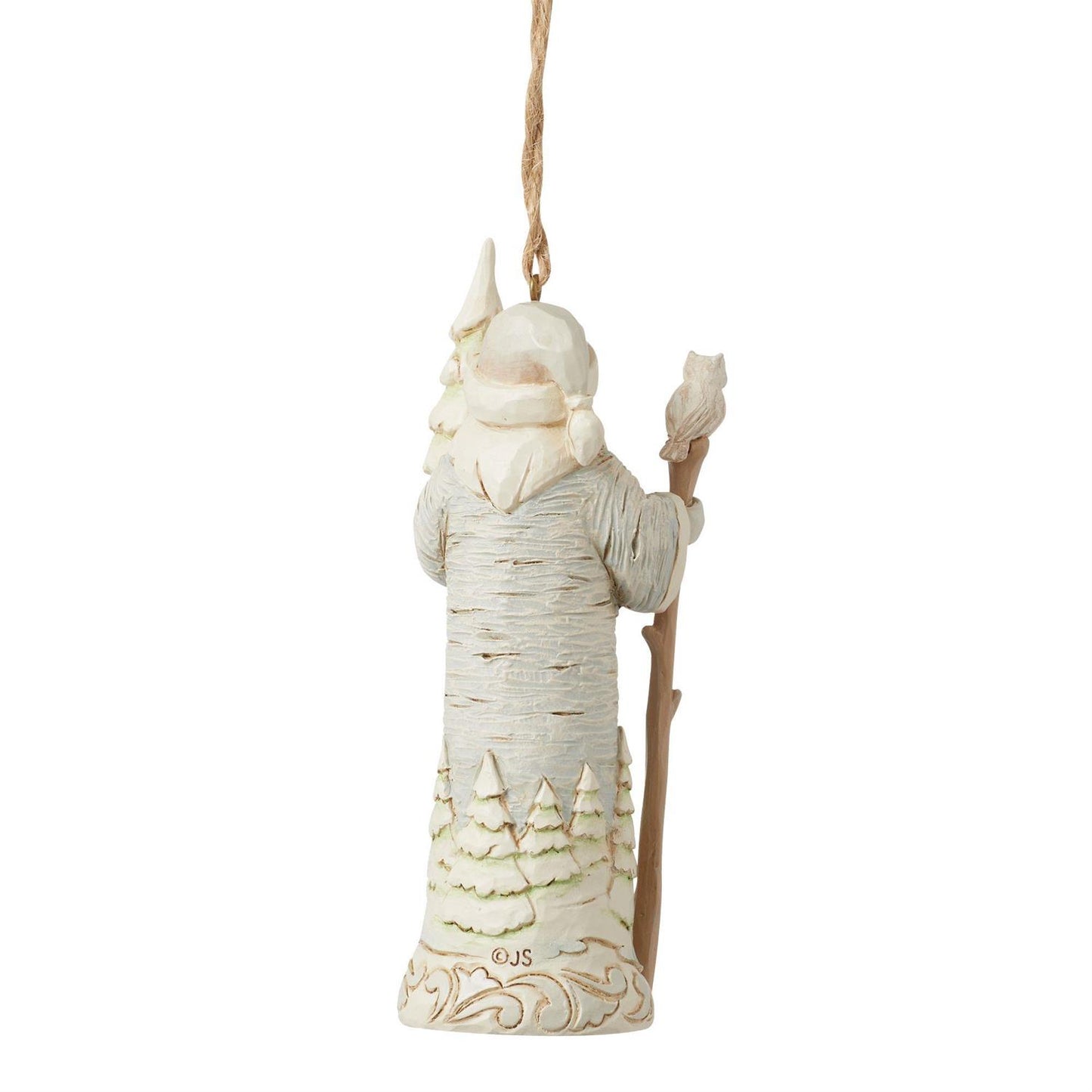 White Woodland Birch Bark Santa Ornament