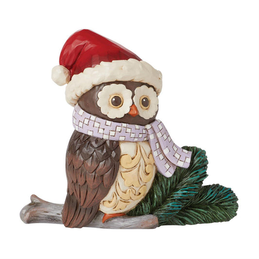 Owl Wearing Santa Hat Mini Figurine