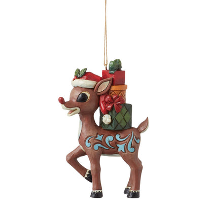 Rudolph With Stacked Presents Ornament