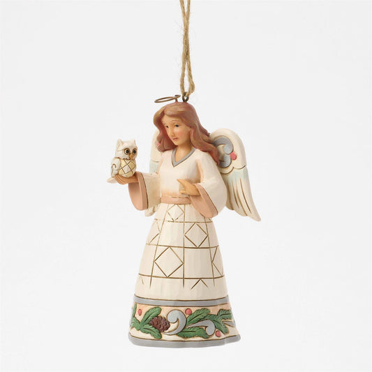 White Woodland Angel and Owl Ornament
