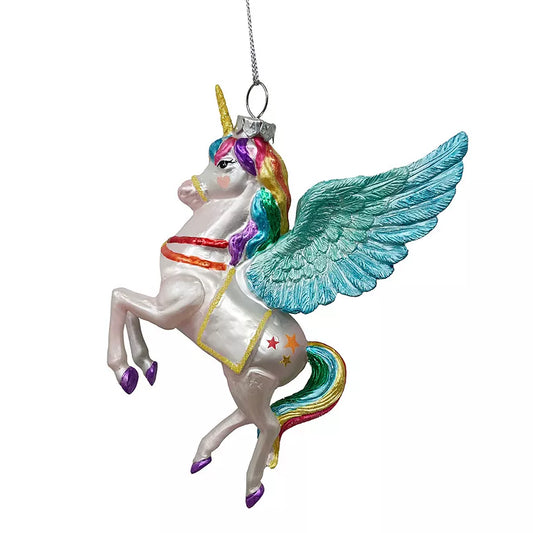 Unicorn Rainbow Hair Glass Ornament