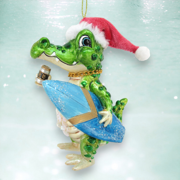 Alligator With Surfboard Ornament