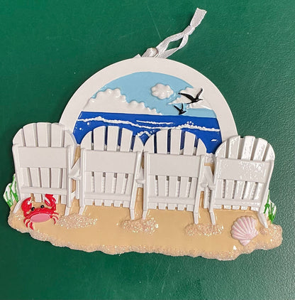 4 White Beach Chairs Ornament