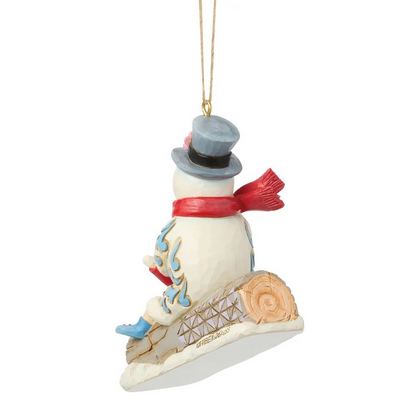 Frosty & Karen on Log Sled Ornament