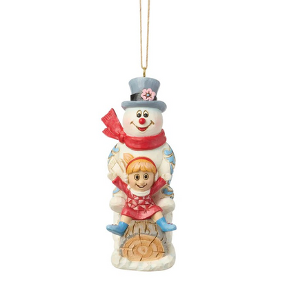 Frosty & Karen on Log Sled Ornament