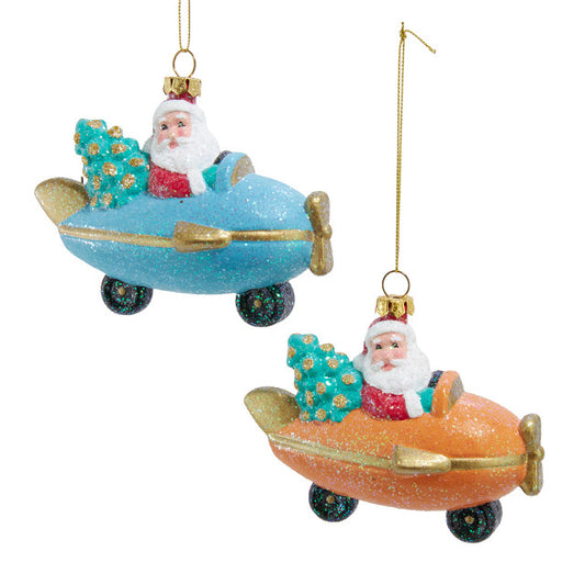 Santa in Airplane Ornament