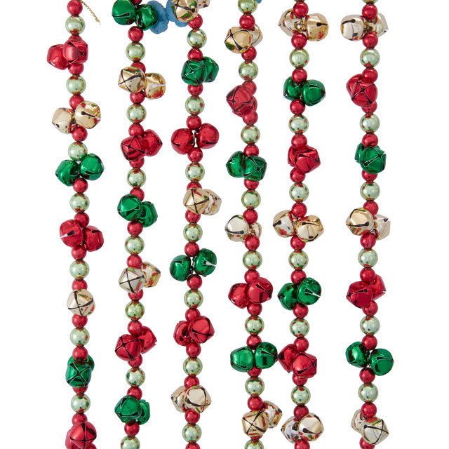Red Green Gold Bead Bell Garland