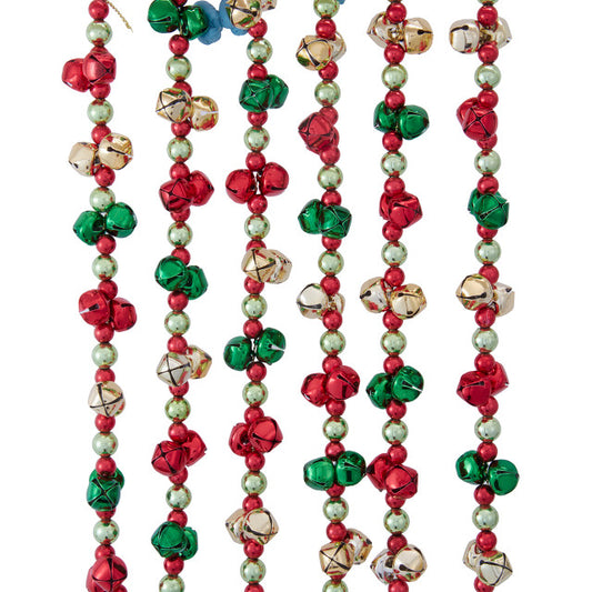Red Green Gold Bead Bell Garland
