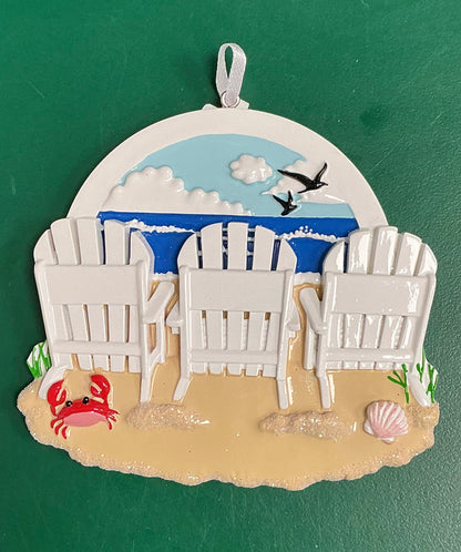 3 White Beach Chairs Ornament