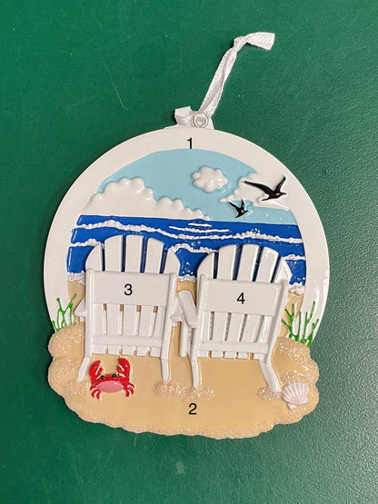 2 White Beach Chairs Ornament